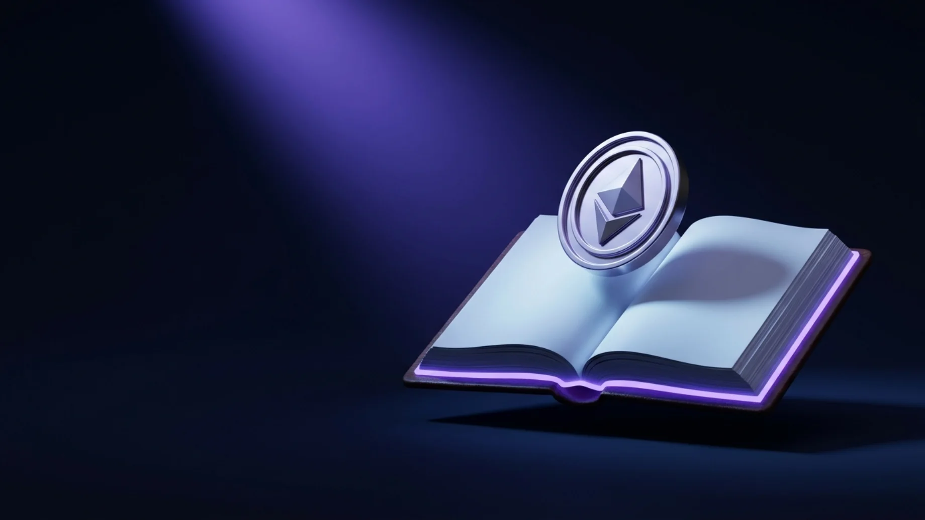 Открытая книга и знак Ethereum как метафора нового закона о цифровой валюте
